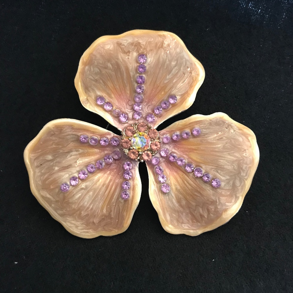 Lavender Faux Gem & Painted Enamel Flower Petal Brooch - 2.96 oz